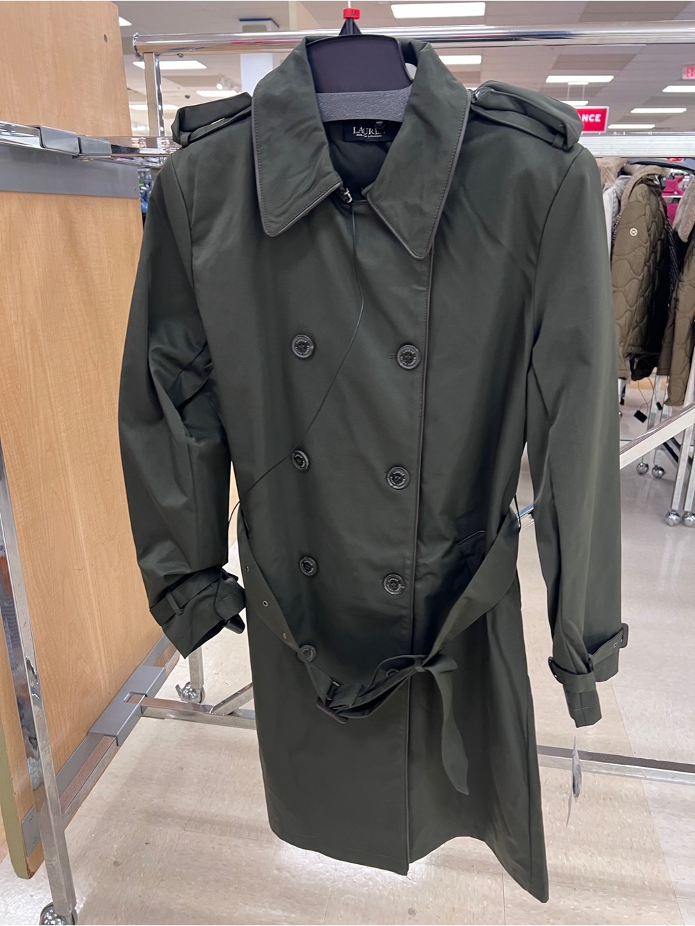 Ralph Lauren Classic Double-Breasted Olive Trench Coat -